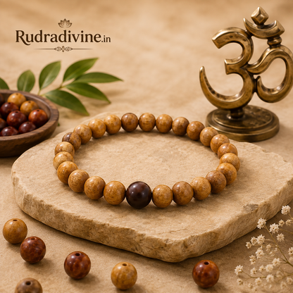 Red & White Sandalwood Bracelet Lal Safed Chandan with natural 8MM beads, traditionally used for meditation and spiritual practices, Lab Certified by Rudradivine.