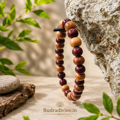 Red & White Sandalwood Bracelet Lal Safed Chandan with natural 8MM beads, traditionally used for meditation and spiritual practices, Lab Certified by Rudradivine.