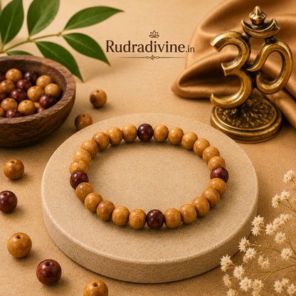 Red & White Sandalwood Bracelet Lal Safed Chandan with natural 8MM beads, traditionally used for meditation and spiritual practices, Lab Certified by Rudradivine.