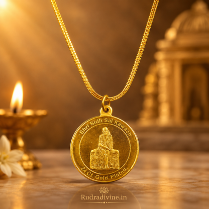 Sai Kawach Pendant in Brass featuring Shirdi Sai Baba devotional design by Rudradivine, traditionally associated with spiritual protection, faith, peace and blessings.