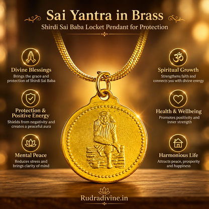 Sai Yantra in Brass Shirdi Sai Baba locket pendant by Rudradivine, designed as a traditional spiritual accessory for protection, devotion and daily wear.