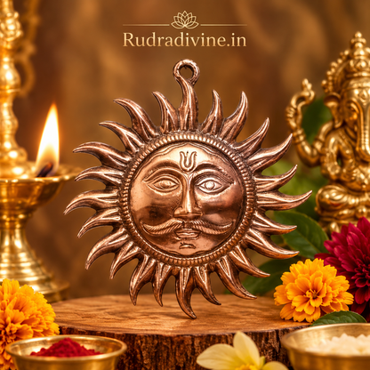 Set of 2 Surya Dev Wall Hanging by Rudradivine, designed for traditional spiritual decor, Vaastu-inspired spaces, pooja rooms, entrances and devotional home decor.