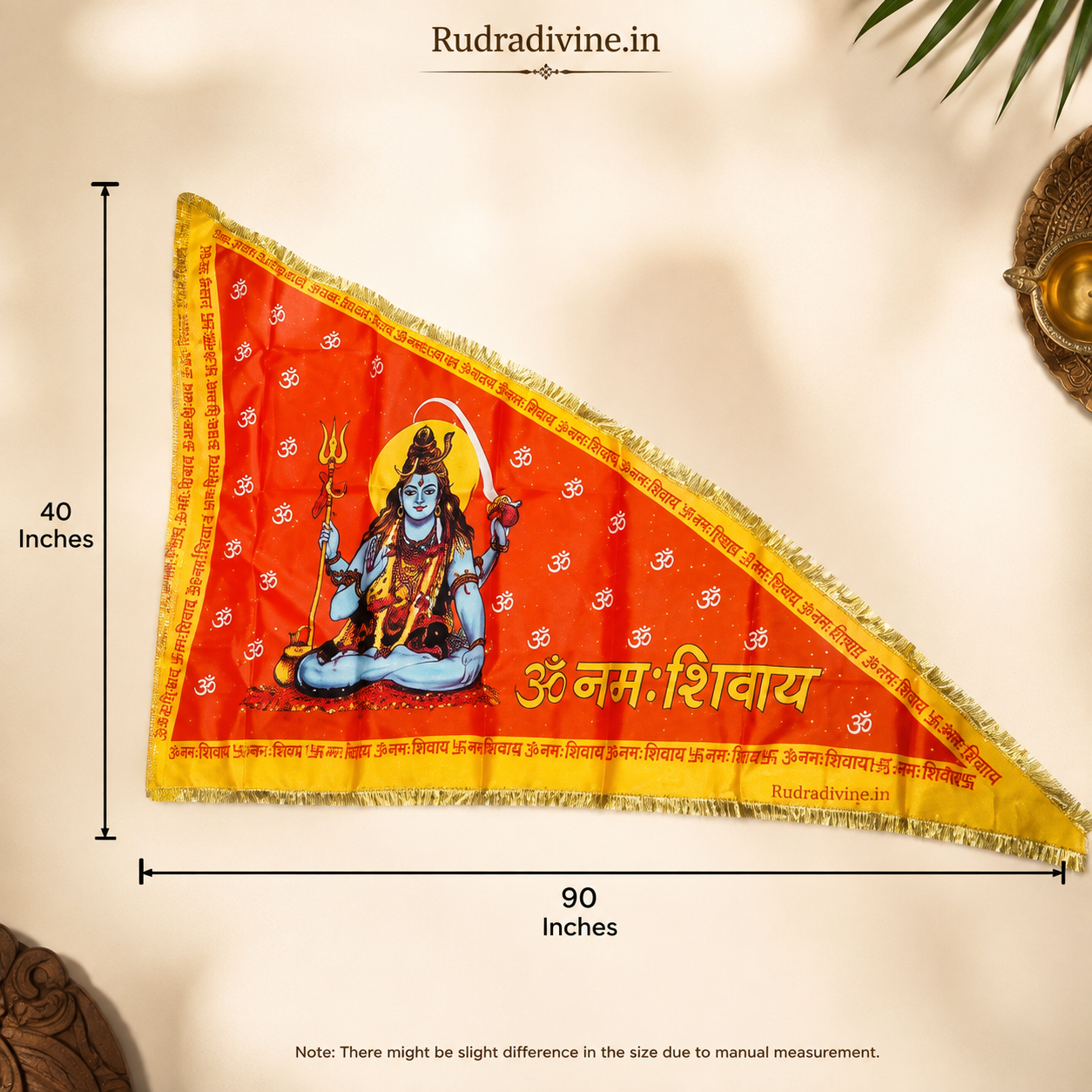 Shiv Ji Flag featuring Bholenath and Om Namah Shivaay spiritual design by Rudradivine, ideal for home temples, puja, Mahadev devotion and religious celebrations.