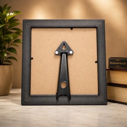 Shri Lakshmi Ganesh Pyrite Stone Wall Frame 7x7 Inch with premium wooden frame and natural raw pyrite for wealth, prosperity, Vastu, positive energy and spiritual décor by Rudradivine.