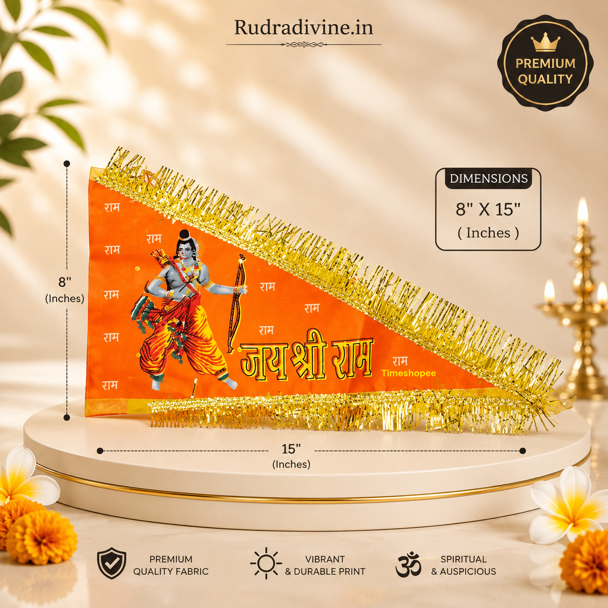 Shri Ram Ji Flag | Ramlalla Jhanda | Bhagwa Hindu Flag by Rudradivine, a devotional religious flag for home temples, puja spaces and celebrations.