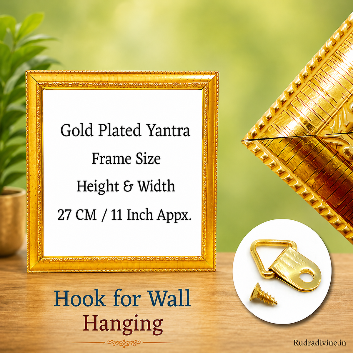 Shri Sampoorna Vahan Durghatna Nivarak Yantra Gold Frame 11x11 Inch by Rudradivine for divine vehicle protection, safe travel, spiritual blessings and Vastu harmony.