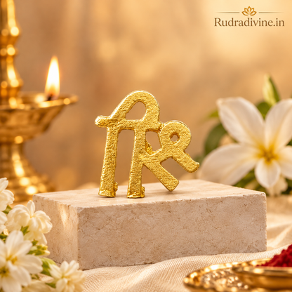 Shri Tilak Stamp in brass designed for creating a traditional Shri symbol forehead tilak during puja, temple rituals and devotional practices by Rudradivine.