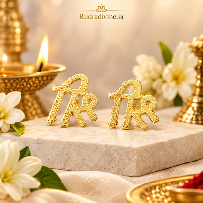 Shri Tilak Stamp in brass designed for creating a traditional Shri symbol forehead tilak during puja, temple rituals and devotional practices by Rudradivine.