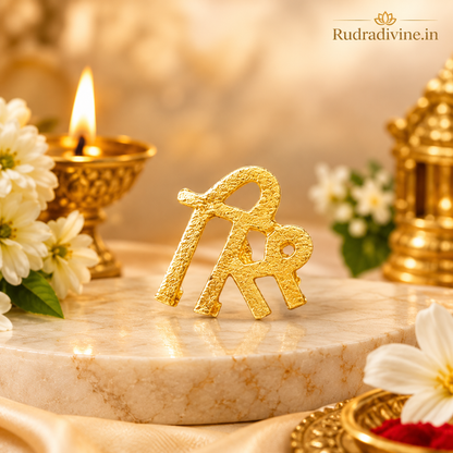 Shri Tilak Stamp in brass designed for creating a traditional Shri symbol forehead tilak during puja, temple rituals and devotional practices by Rudradivine.