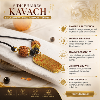 Sidh Bhairav Kavach Batuk Bhairav Protection Locket Pendant by Rudradivine, traditionally associated with spiritual protection, courage, divine blessings and devotional practices.
