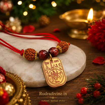 Sidh Durga Kavach Maa Durga Beesa Yantra locket pendant by Rudradivine, designed as a traditional spiritual symbol of divine strength, devotion and protection.