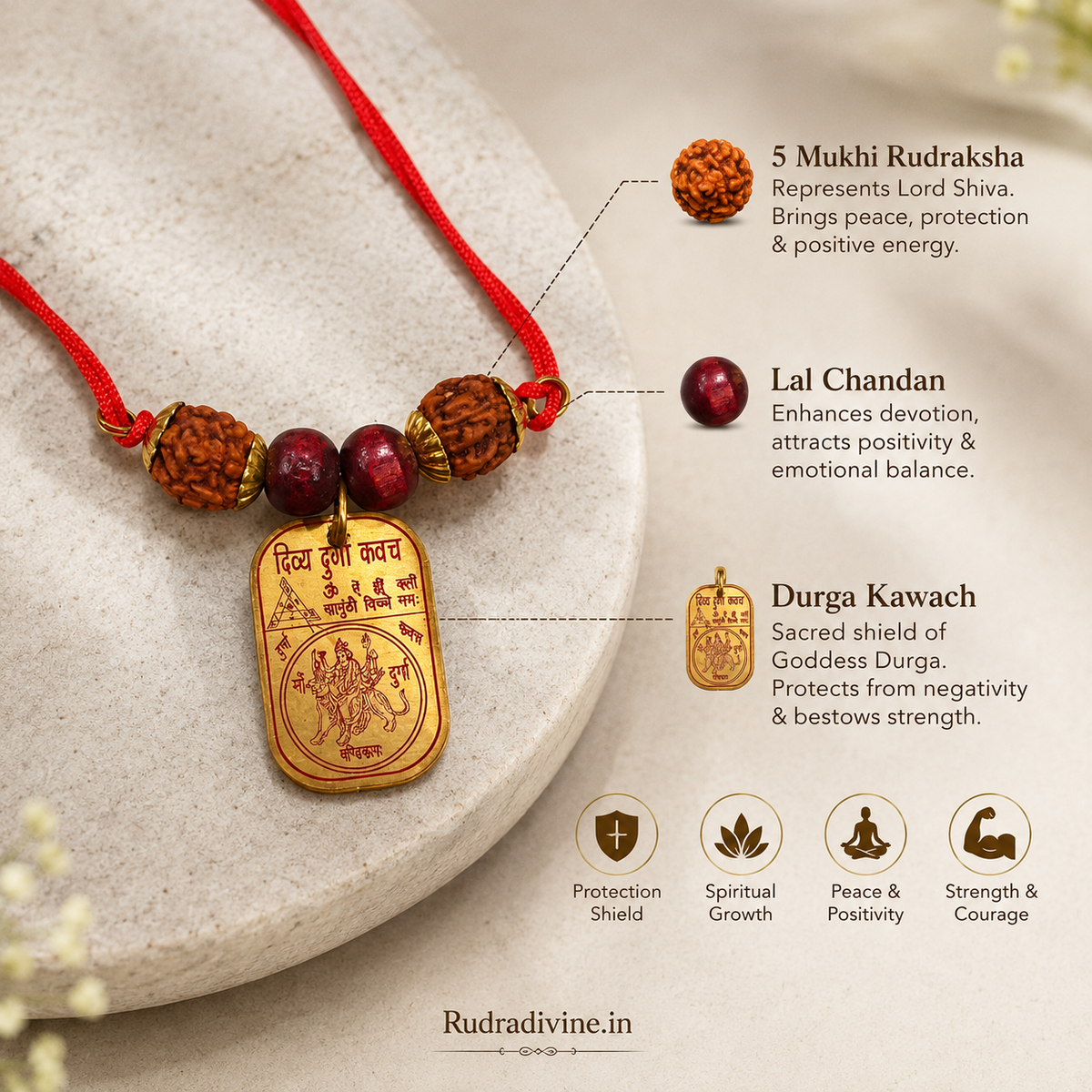 Sidh Durga Kavach Maa Durga Beesa Yantra locket pendant by Rudradivine, designed as a traditional spiritual symbol of divine strength, devotion and protection.