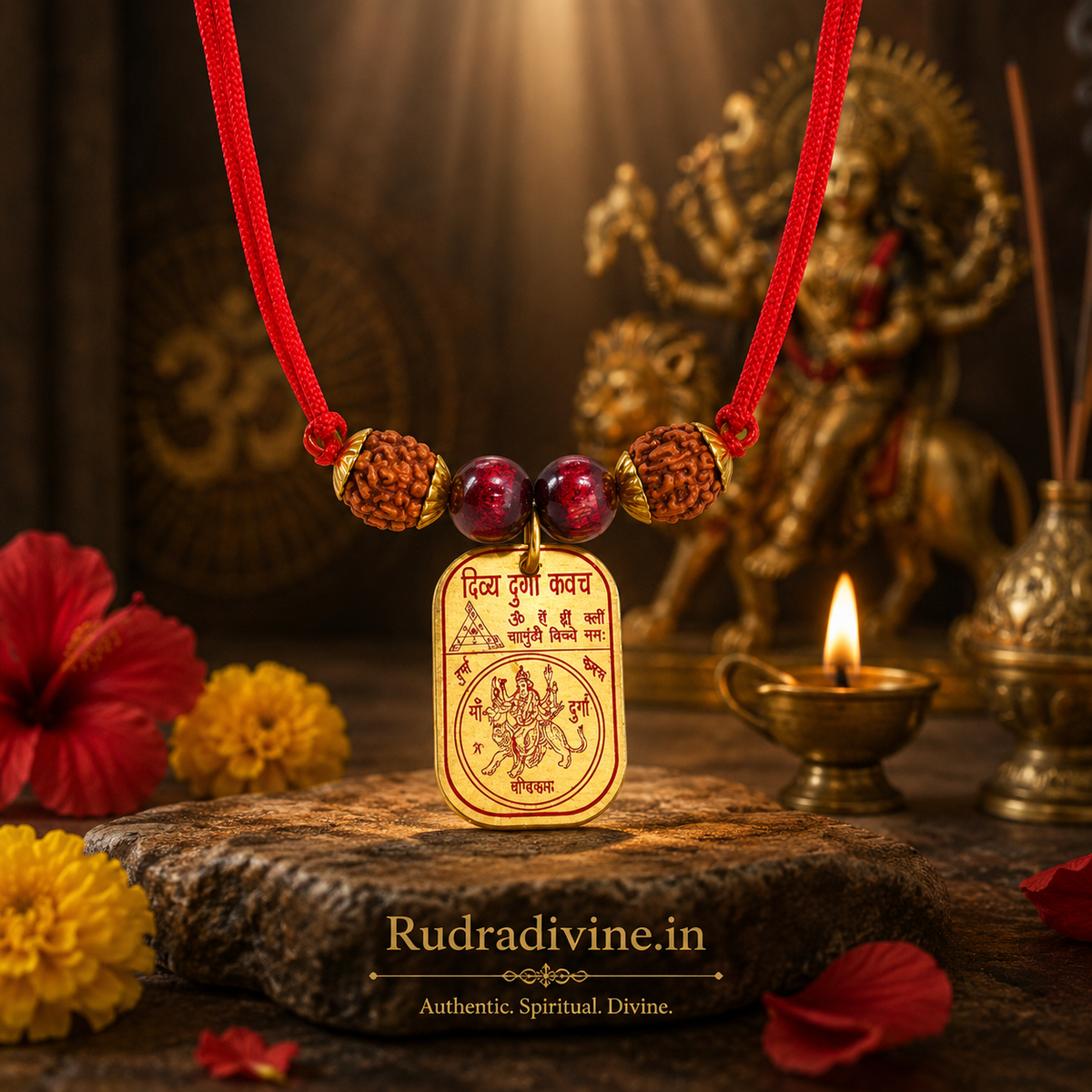 Sidh Durga Kavach Maa Durga Beesa Yantra locket pendant by Rudradivine, designed as a traditional spiritual symbol of divine strength, devotion and protection.