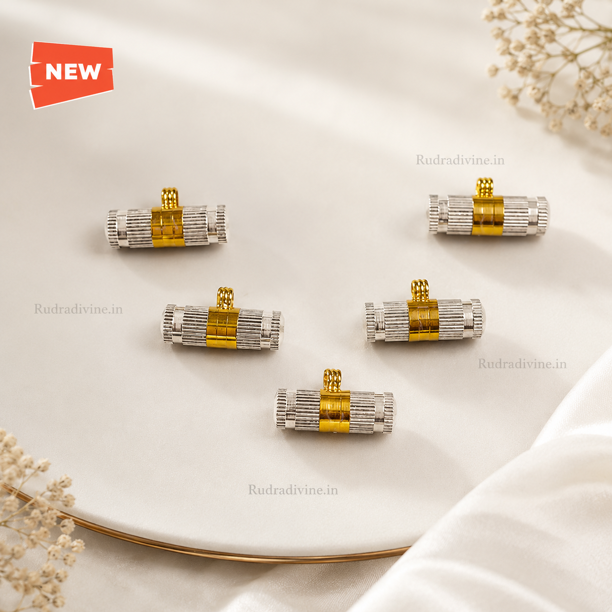 Silver & Golden Taweez Spiritual Amulet Set with Free Bhojpatra Sheet by Rudradivine, traditional spiritual accessory for puja, devotion and rituals.