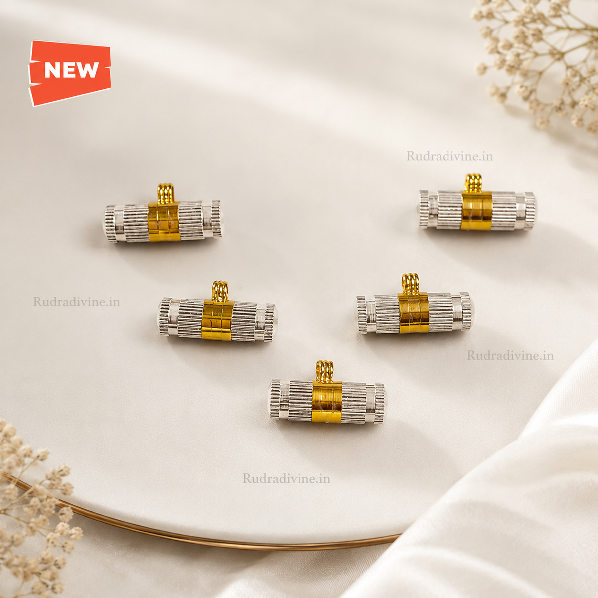 Silver & Golden Taweez Spiritual Amulet Set with Free Bhojpatra Sheet by Rudradivine, traditional spiritual accessory for puja, devotion and rituals.