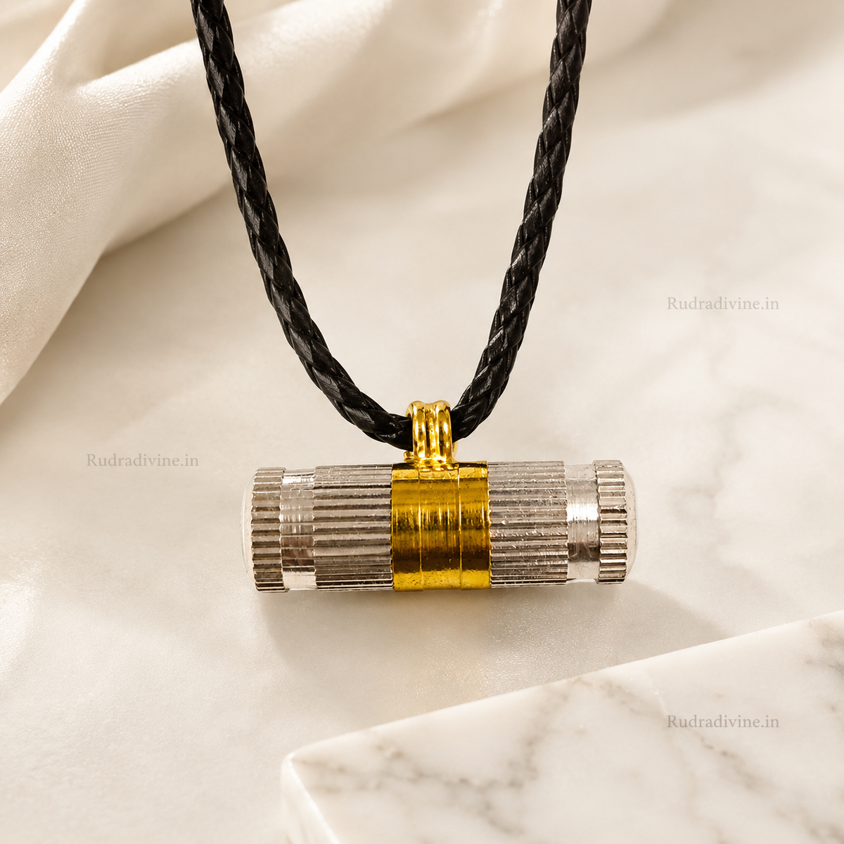 Silver & Golden Taweez Spiritual Amulet Set with Free Bhojpatra Sheet by Rudradivine, traditional spiritual accessory for puja, devotion and rituals.