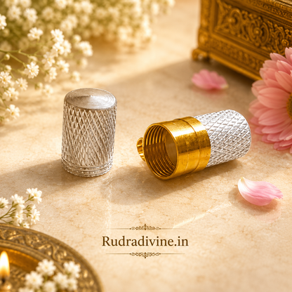 Silver & Golden Taweez spiritual amulet set with free Bhojpatra by Rudradivine, traditional devotional accessory for puja, meditation, spiritual practices and gifting.