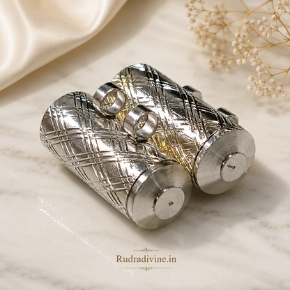 Silver Metal Taweez Big Size Set of 5 with Free Bhojpatra by Rudradivine, designed as a traditional spiritual accessory for pooja, prayer and devotional practices.