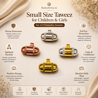 Small Size Taweez for Children & Girls, set of 5 traditional protective amulets by Rudradivine for spiritual, puja and devotional use.