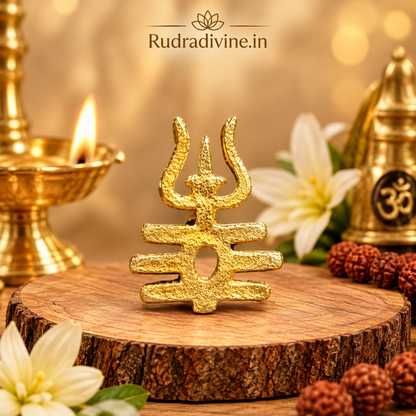 Brass Trishul Tripund Tilak Stamp by Rudradivine, designed for Lord Shiva devotees, traditional Tripund tilak application, pooja rituals and daily worship.