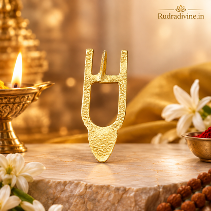 Vishnu Tilak Stamp in traditional brass with U-shaped design for applying forehead tilak, ideal for puja, temple rituals and devotional practices by Rudradivine.
