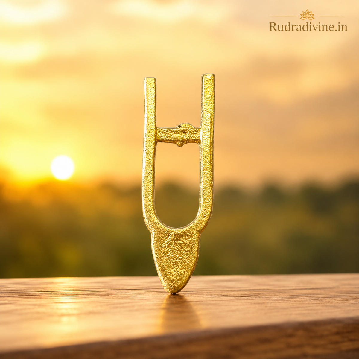 Vishnu Tilak Stamp in traditional brass with U-shaped design for applying forehead tilak, ideal for puja, temple rituals and devotional practices by Rudradivine.