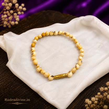 White Gunja Bracelet 5MM Safed Gunja beads with official Lab Certificate by Rudradivine, traditionally associated with spiritual protection, positivity and balance.