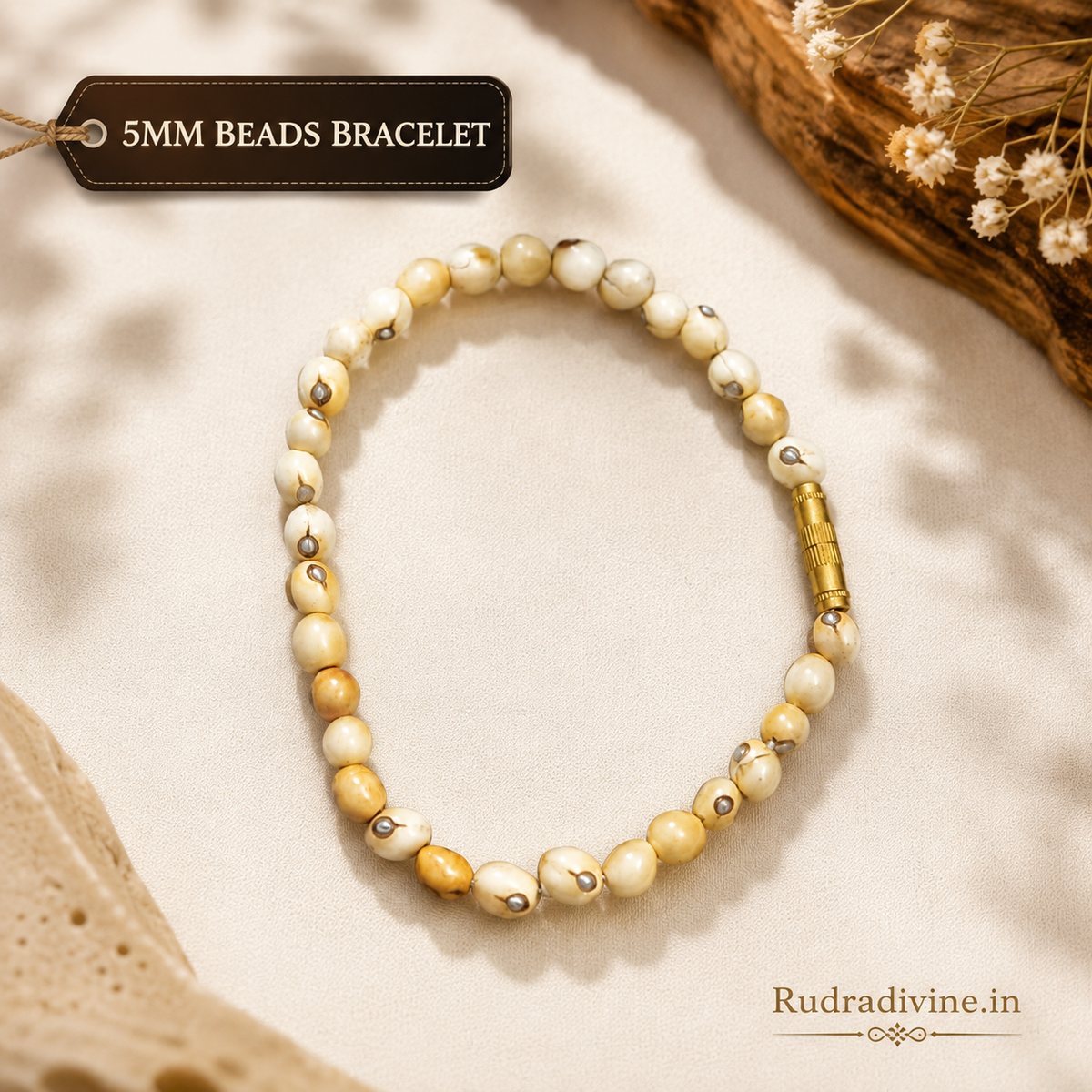 White Gunja Bracelet 5MM Safed Gunja beads with official Lab Certificate by Rudradivine, traditionally associated with spiritual protection, positivity and balance.