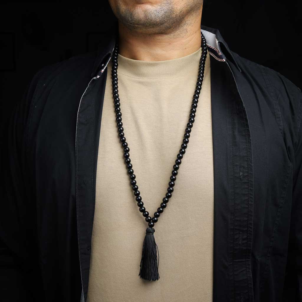 Black Agate Mala 108+1 Beads - Lab Certified Kale Hakik Mala